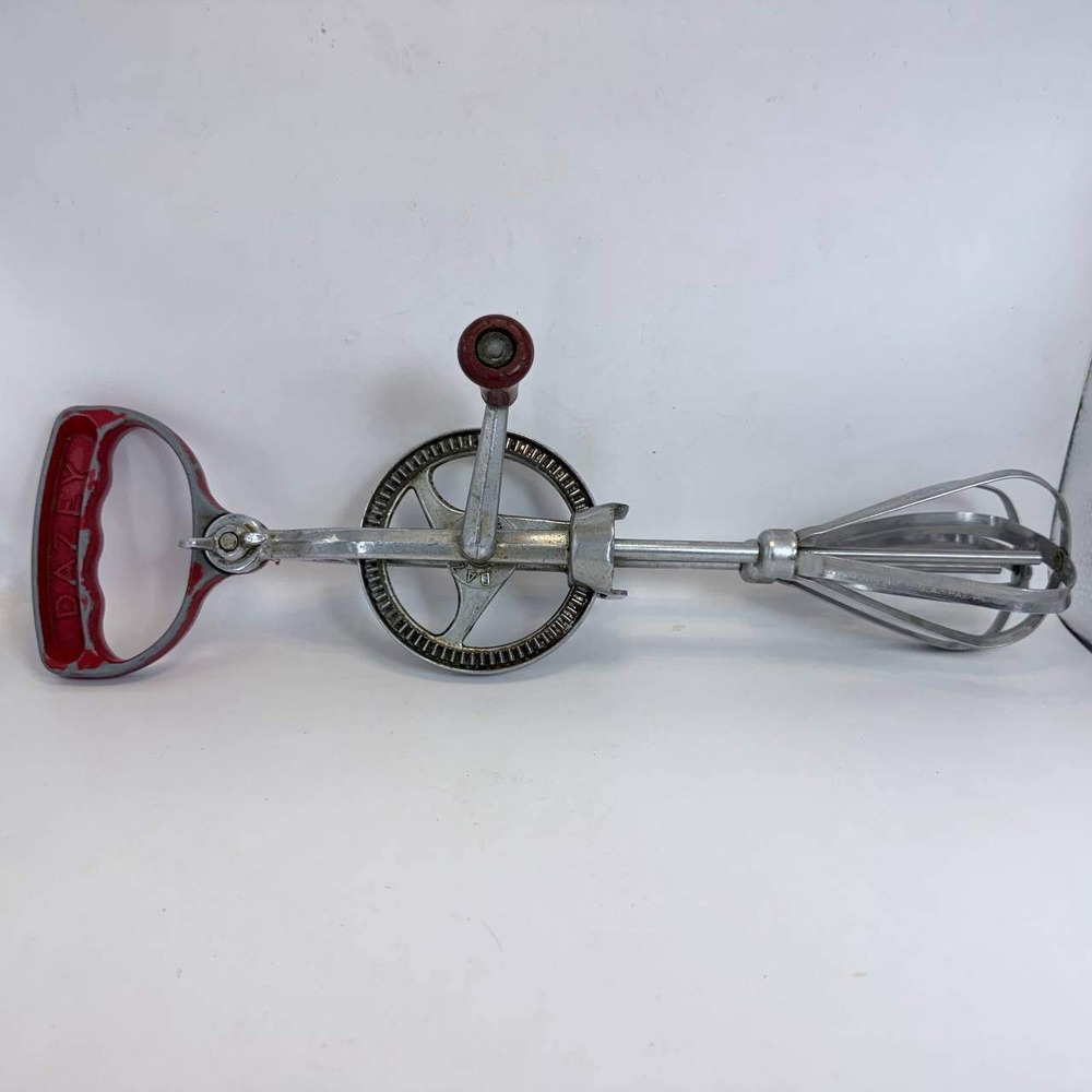 Vintage Dazey Hand Crank Egg Beater Red Handle Stainless Steel Manual Mixer USA